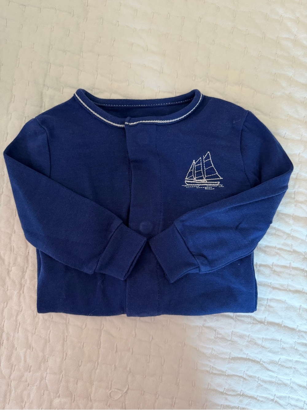Magnetic Me Navy Long-Sleeve Footie Pajamas with Sailboat Stitch Detail, 9-12MO